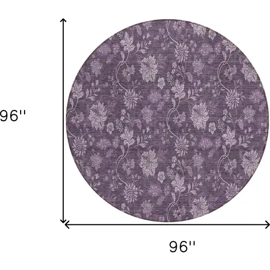 8' Plum Purple And Lavender Round Floral Washable Indoor Outdoor Area Rug Photo 3