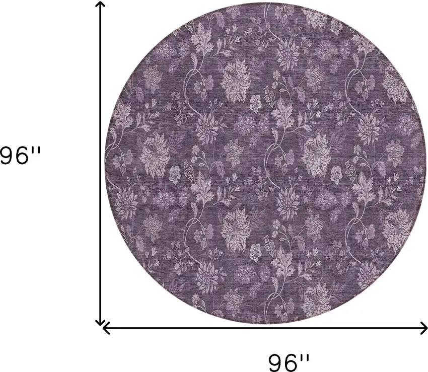 8' Plum Purple And Lavender Round Floral Washable Indoor Outdoor Area Rug Photo 3