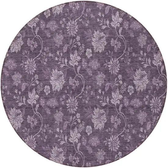 8' Plum Purple And Lavender Round Floral Washable Indoor Outdoor Area Rug Photo 5
