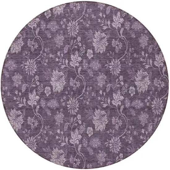 8' Plum Purple And Lavender Round Floral Washable Indoor Outdoor Area Rug Photo 5