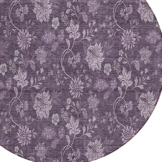 8' Plum Purple And Lavender Round Floral Washable Indoor Outdoor Area Rug Photo 4