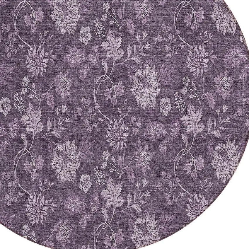 8' Plum Purple And Lavender Round Floral Washable Indoor Outdoor Area Rug Photo 4