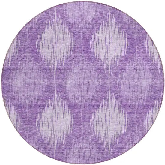 8' Plum Purple And Lavender Round Ikat Washable Indoor Outdoor Area Rug Photo 2
