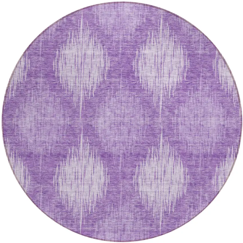 8' Plum Purple And Lavender Round Ikat Washable Indoor Outdoor Area Rug Photo 2