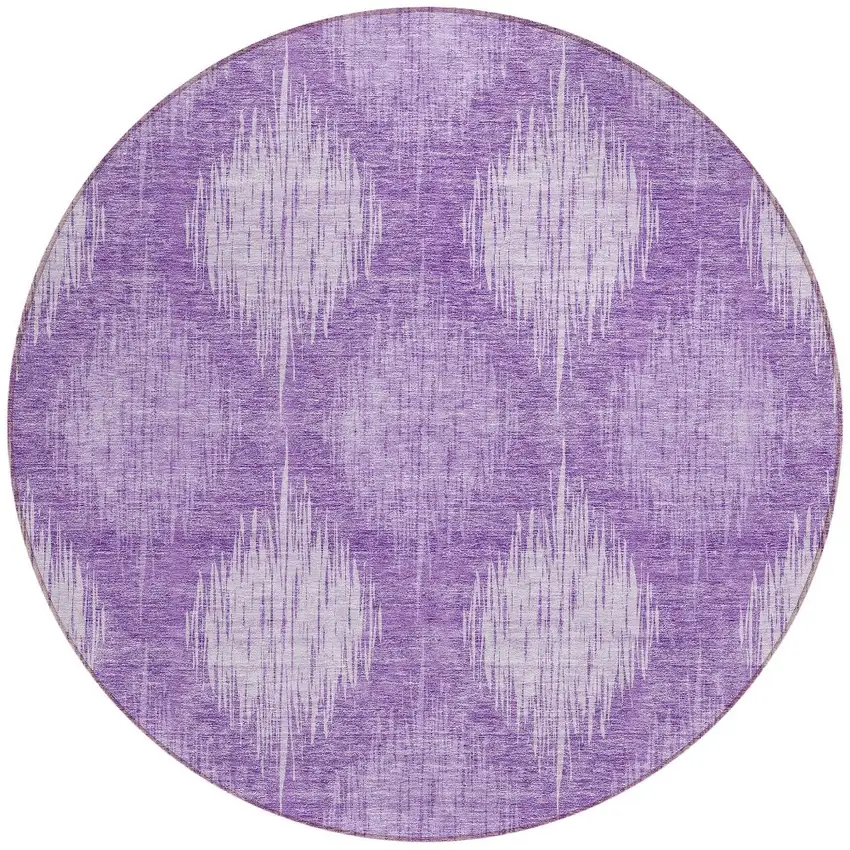 8' Plum Purple And Lavender Round Ikat Washable Indoor Outdoor Area Rug Photo 5