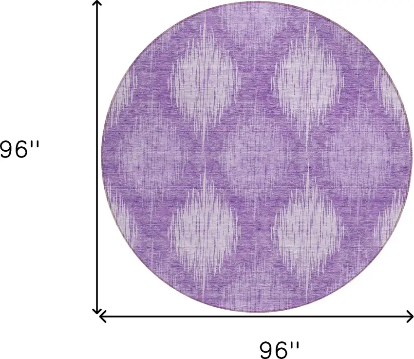 8' Plum Purple And Lavender Round Ikat Washable Indoor Outdoor Area Rug Photo 3