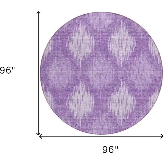 8' Plum Purple And Lavender Round Ikat Washable Indoor Outdoor Area Rug Photo 3