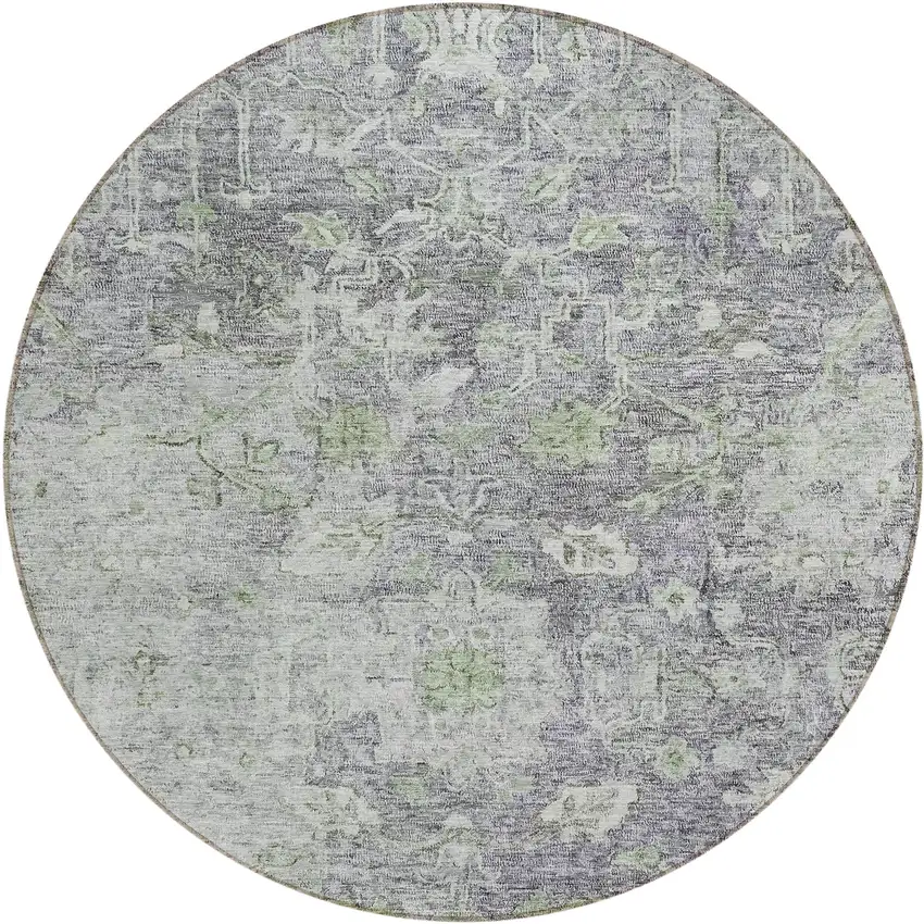 8' Plum Purple And Olive Green Round Oriental Washable Indoor Outdoor Area Rug Photo 2