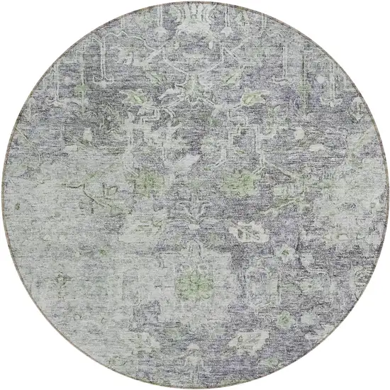 8' Plum Purple And Olive Green Round Oriental Washable Indoor Outdoor Area Rug Photo 2