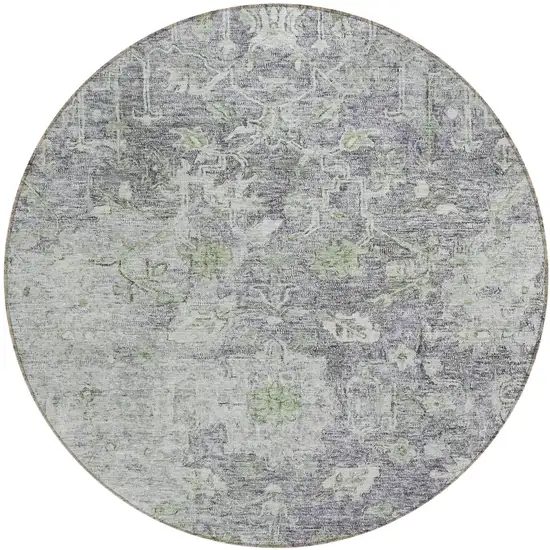 8' Plum Purple And Olive Green Round Oriental Washable Indoor Outdoor Area Rug Photo 2