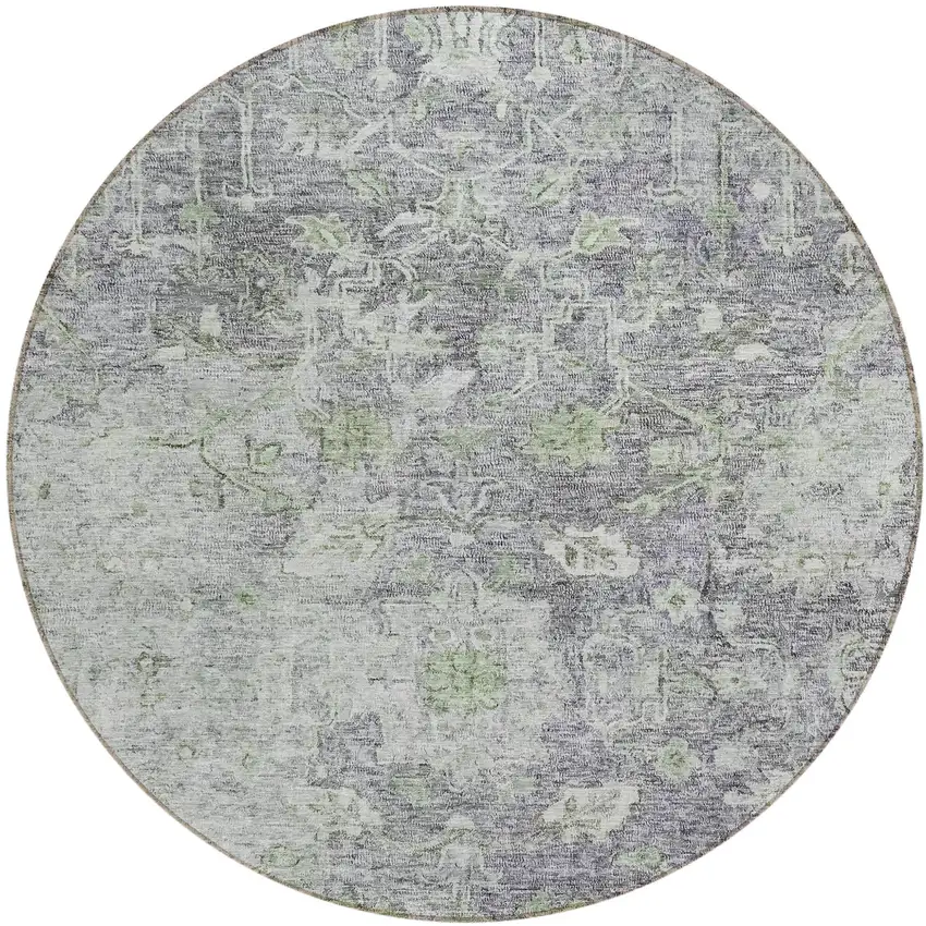 8' Plum Purple And Olive Green Round Oriental Washable Indoor Outdoor Area Rug Photo 2