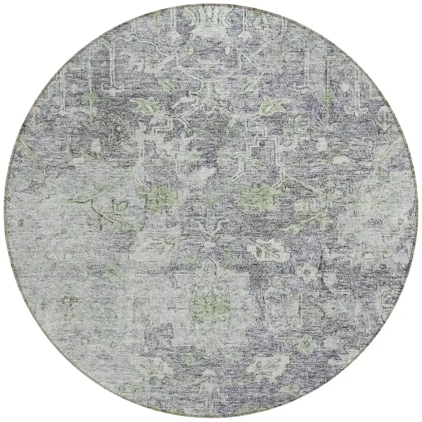 8' Plum Purple And Olive Green Round Oriental Washable Indoor Outdoor Area Rug Photo 4