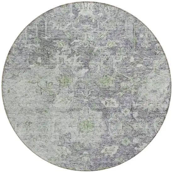 8' Plum Purple And Olive Green Round Oriental Washable Indoor Outdoor Area Rug Photo 4