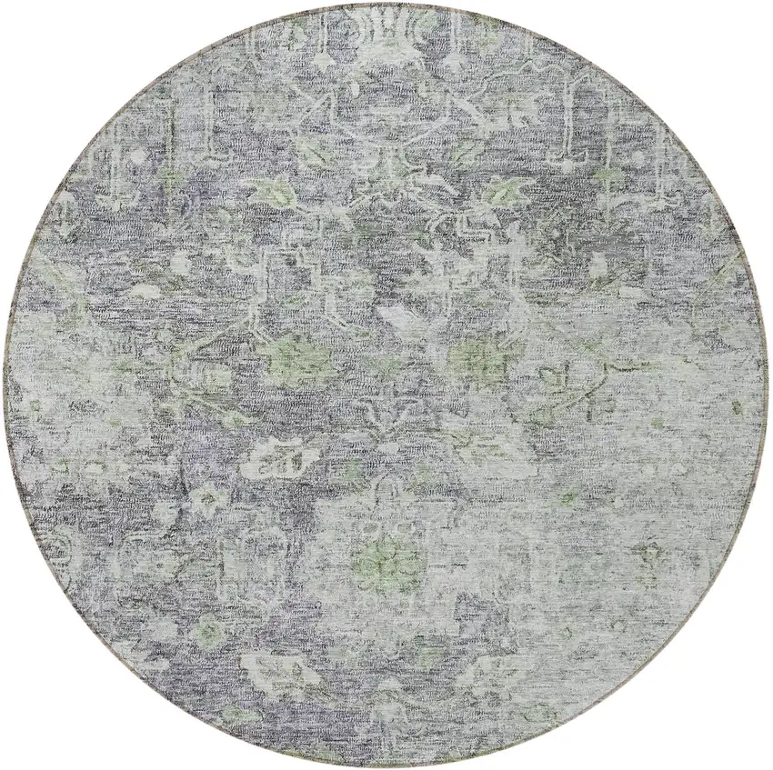 8' Plum Purple And Olive Green Round Oriental Washable Indoor Outdoor Area Rug Photo 5
