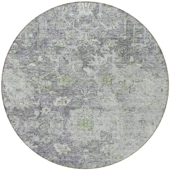 8' Plum Purple And Olive Green Round Oriental Washable Indoor Outdoor Area Rug Photo 5