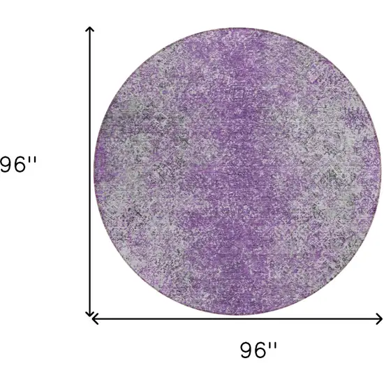 8' Plum Purple And Silver Round Oriental Washable Indoor Outdoor Area Rug Photo 3