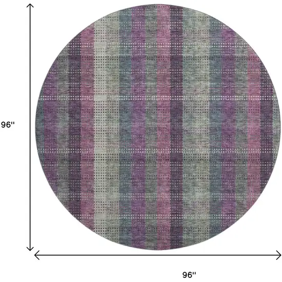 8' Plum Sage And Gray Plaid Washable Round Rug With UV Protection Photo 9