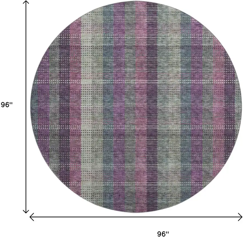 8' Plum Sage And Gray Plaid Washable Round Rug With UV Protection Photo 9