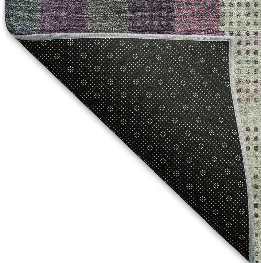 8' Plum Sage And Gray Plaid Washable Round Rug With UV Protection Photo 5