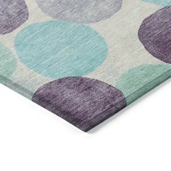 8' Plum Teal Blue And Ivory Round Geometric Washable Indoor Outdoor Area Rug Photo 8