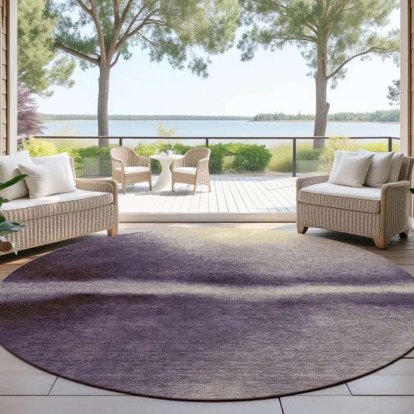 8' Plum Wheat And Ivory Round Abstract Washable Indoor Outdoor Area Rug Photo 3