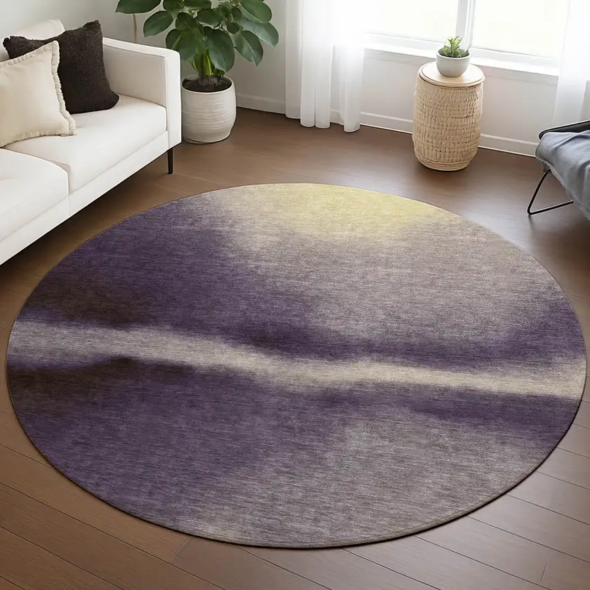 8' Plum Wheat And Ivory Round Abstract Washable Indoor Outdoor Area Rug Photo 4