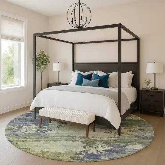 8' Purple And Beige Abstract Washable Round Rug With UV Protection Photo 5