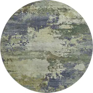 Photo of 8' Purple And Beige Abstract Washable Round Rug With UV Protection