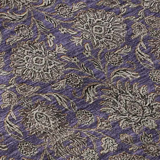 8' Purple And Beige Floral Washable Round Rug With UV Protection Photo 8