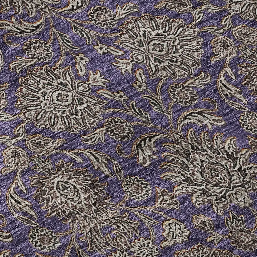 8' Purple And Beige Floral Washable Round Rug With UV Protection Photo 8