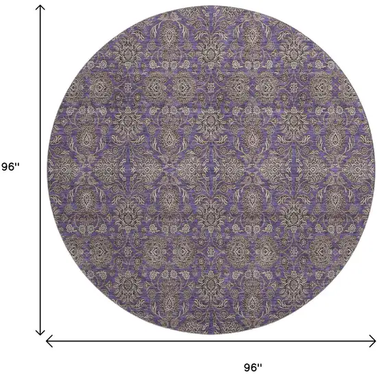8' Purple And Beige Floral Washable Round Rug With UV Protection Photo 9