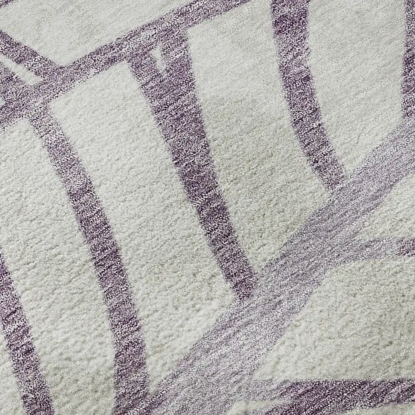 8' Purple And Beige Floral Washable Round Rug With UV Protection Photo 9