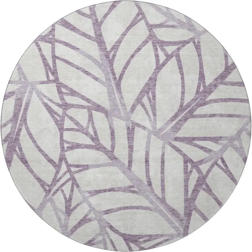 8' Purple And Beige Floral Washable Round Rug With UV Protection Photo 4
