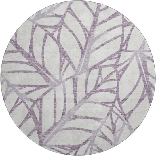 8' Purple And Beige Floral Washable Round Rug With UV Protection Photo 1