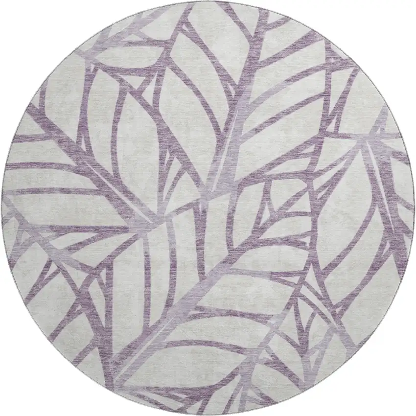 8' Purple And Beige Floral Washable Round Rug With UV Protection Photo 1