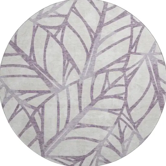 8' Purple And Beige Floral Washable Round Rug With UV Protection Photo 3