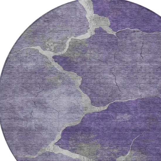 8' Purple And Beige Round Abstract Washable Indoor Outdoor Area Rug Photo 4