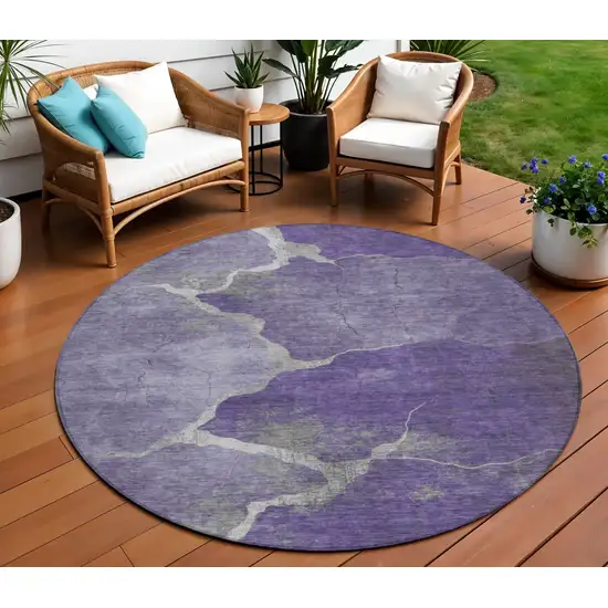 8' Purple And Beige Round Abstract Washable Indoor Outdoor Area Rug Photo 2