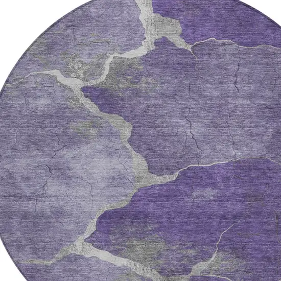 8' Purple And Beige Round Abstract Washable Indoor Outdoor Area Rug Photo 8