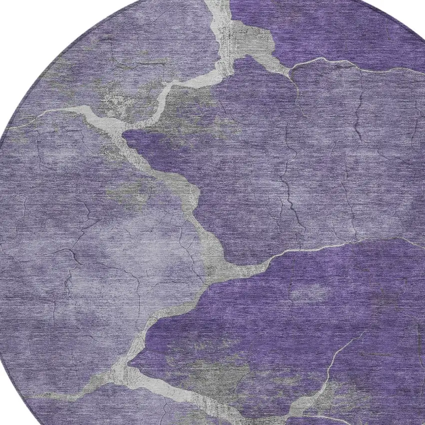 8' Purple And Beige Round Abstract Washable Indoor Outdoor Area Rug Photo 8