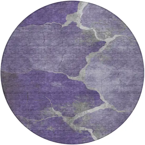 8' Purple And Beige Round Abstract Washable Indoor Outdoor Area Rug Photo 3