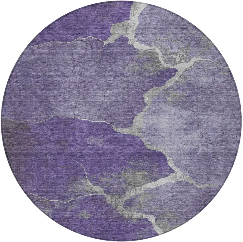 8' Purple And Beige Round Abstract Washable Indoor Outdoor Area Rug Photo 3