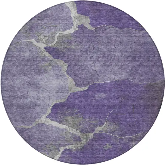 8' Purple And Beige Round Abstract Washable Indoor Outdoor Area Rug Photo 1