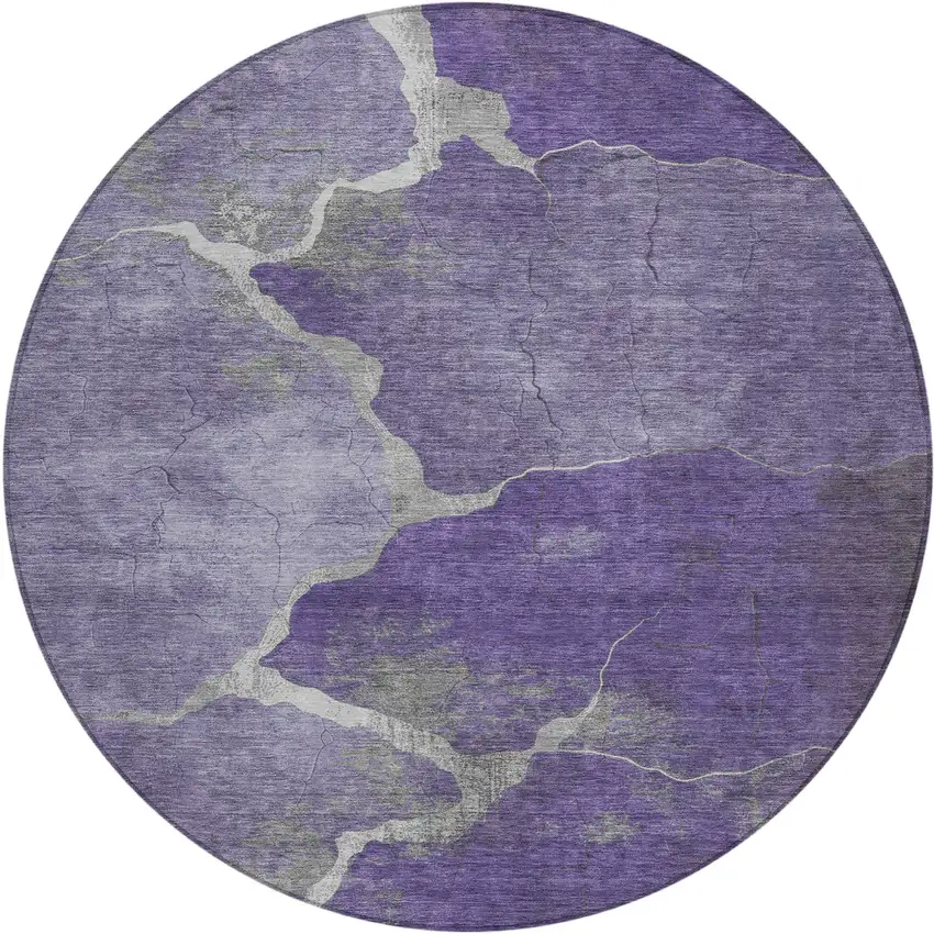 8' Purple And Beige Round Abstract Washable Indoor Outdoor Area Rug Photo 1