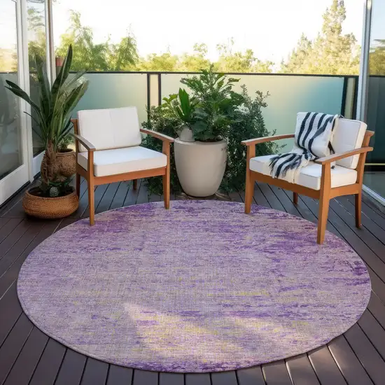 8' Purple And Beige Round Abstract Washable Indoor Outdoor Area Rug Photo 5