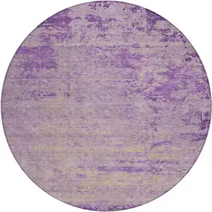 Photo of 8' Purple And Beige Round Abstract Washable Indoor Outdoor Area Rug