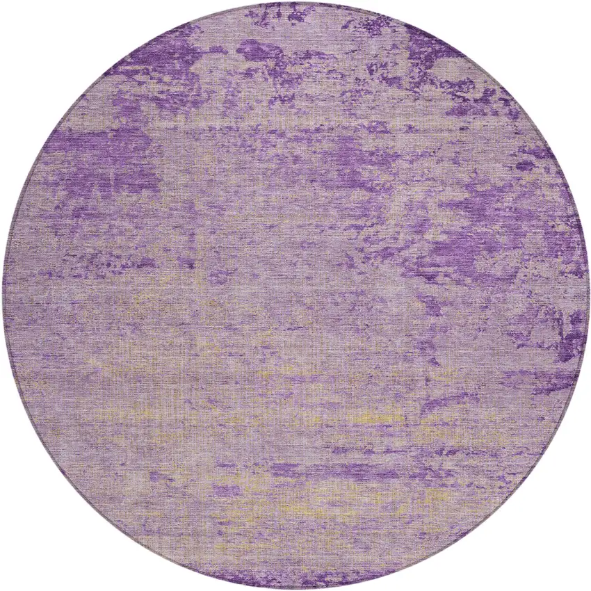 8' Purple And Beige Round Abstract Washable Indoor Outdoor Area Rug Photo 1