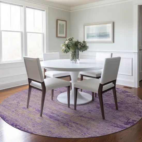 8' Purple And Beige Round Abstract Washable Indoor Outdoor Area Rug Photo 6