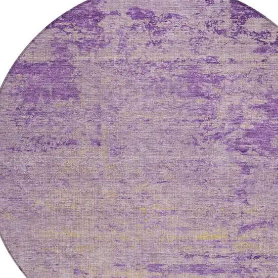 8' Purple And Beige Round Abstract Washable Indoor Outdoor Area Rug Photo 4