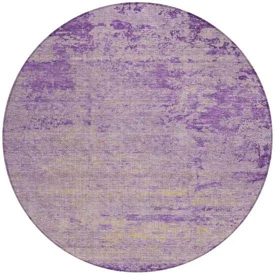 8' Purple And Beige Round Abstract Washable Indoor Outdoor Area Rug Photo 3